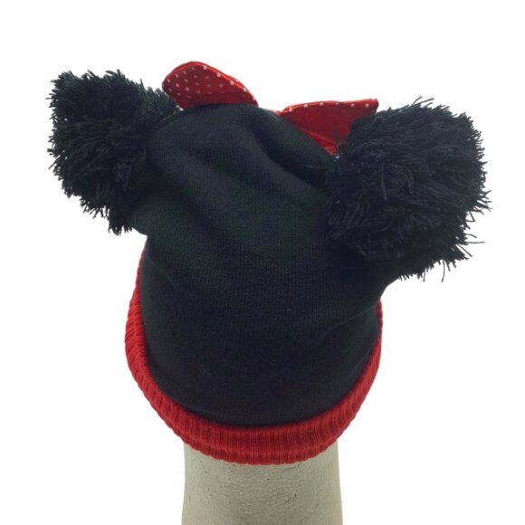 Disney Minnie Mouse Fashionista Knit Beanie Bow & Ears Adult One Size Black Red - Picture 6 of 6